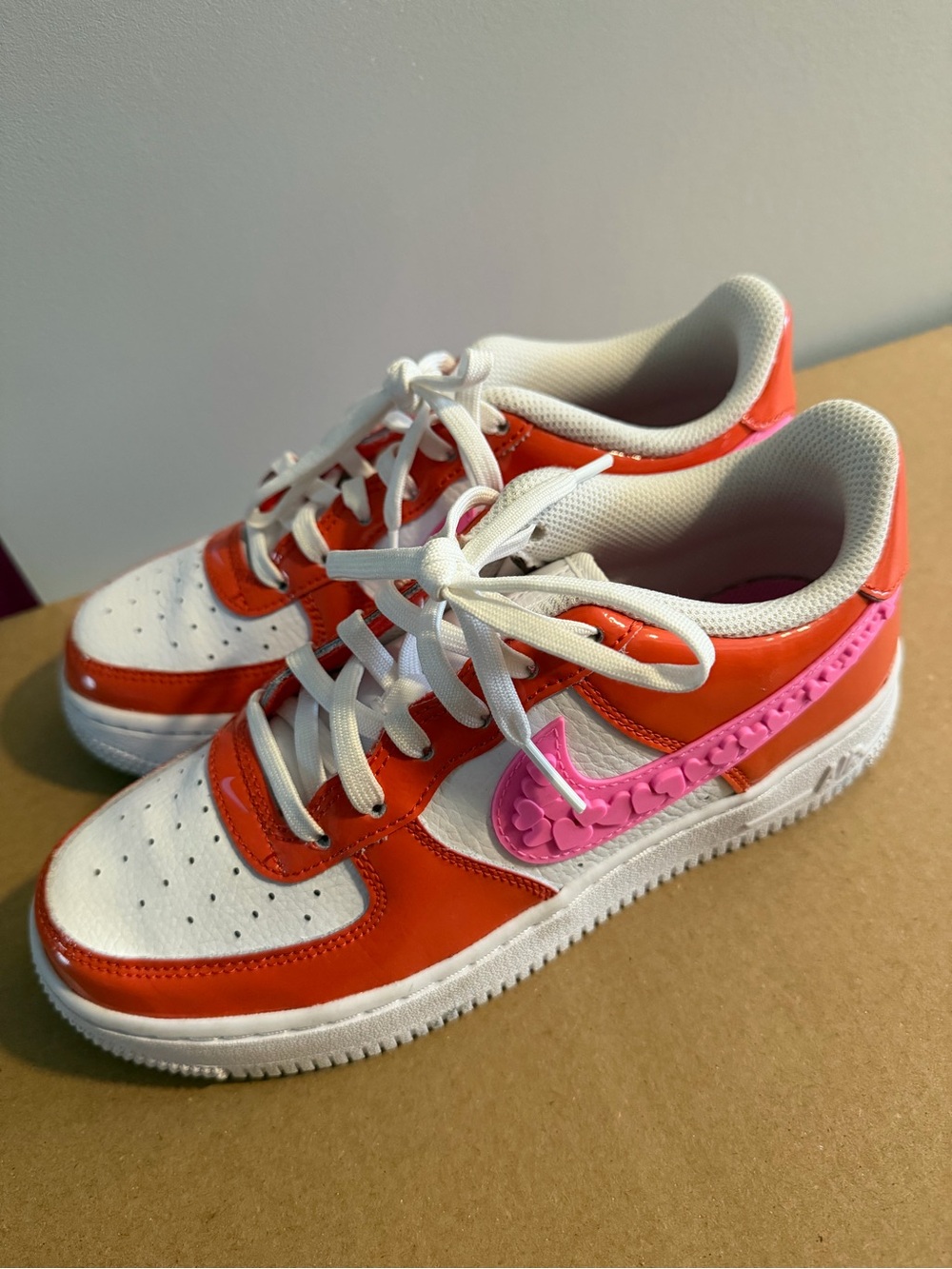 Nike Kids Air Force 1 Low Valentines Orange & Pink Heart-Accent Low-Top Sneakers